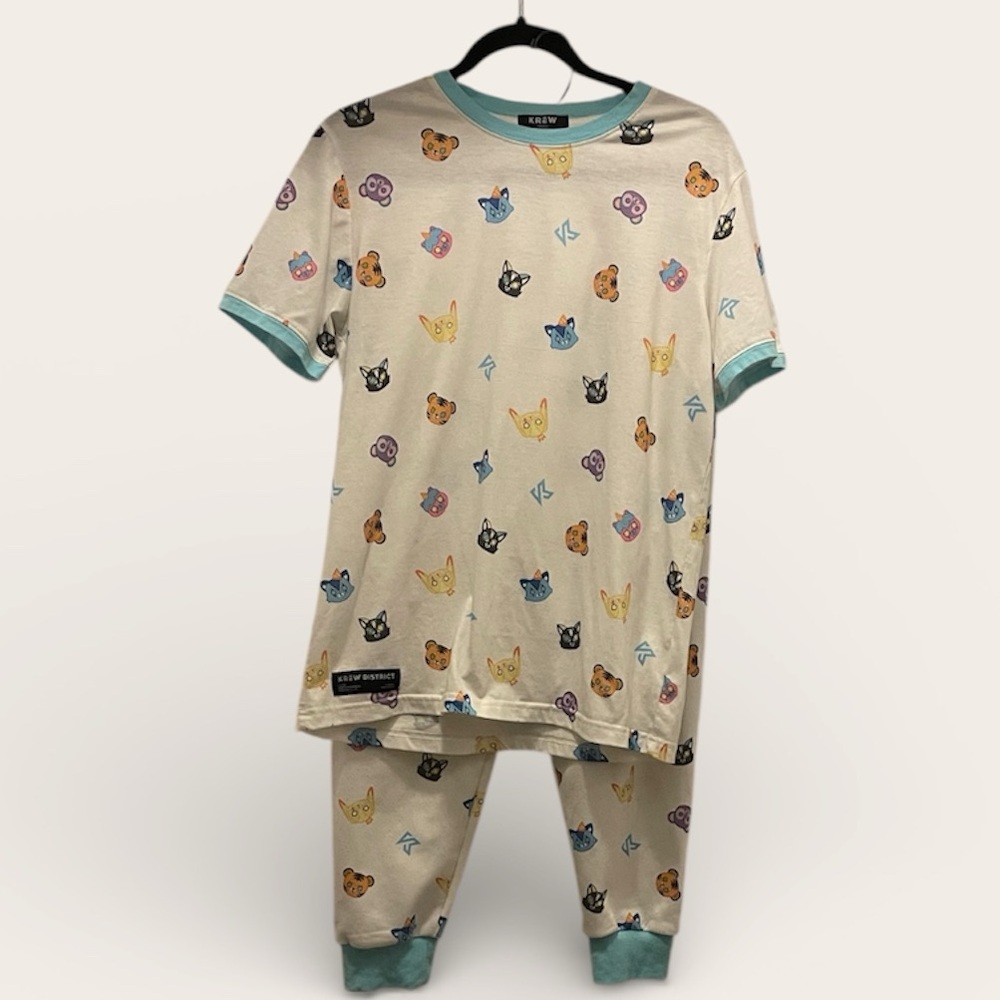 Krew District Kids lounge Set with Animal Faces - White and Blue